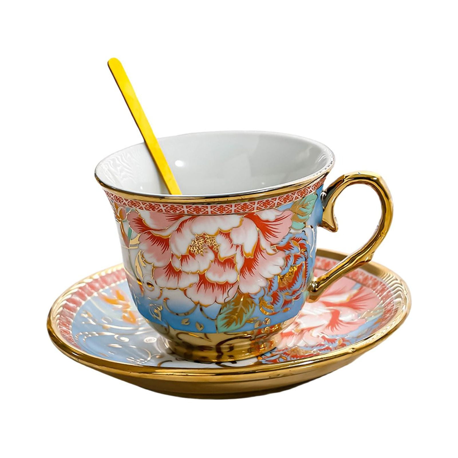 Esquirla Ceramic Coffee Cup and Saucer Cappuccino Mug Styling Glossy Elegant Afternoon Tea Cup Set Espresso Cup for Party Cafe Kitchen Rose