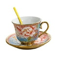 thumbnail image 2 of Taza de café y platillo de cerámica Juego de té de porcelana Hermoso estilo Brillante Elegante Rosa, 2 of 9