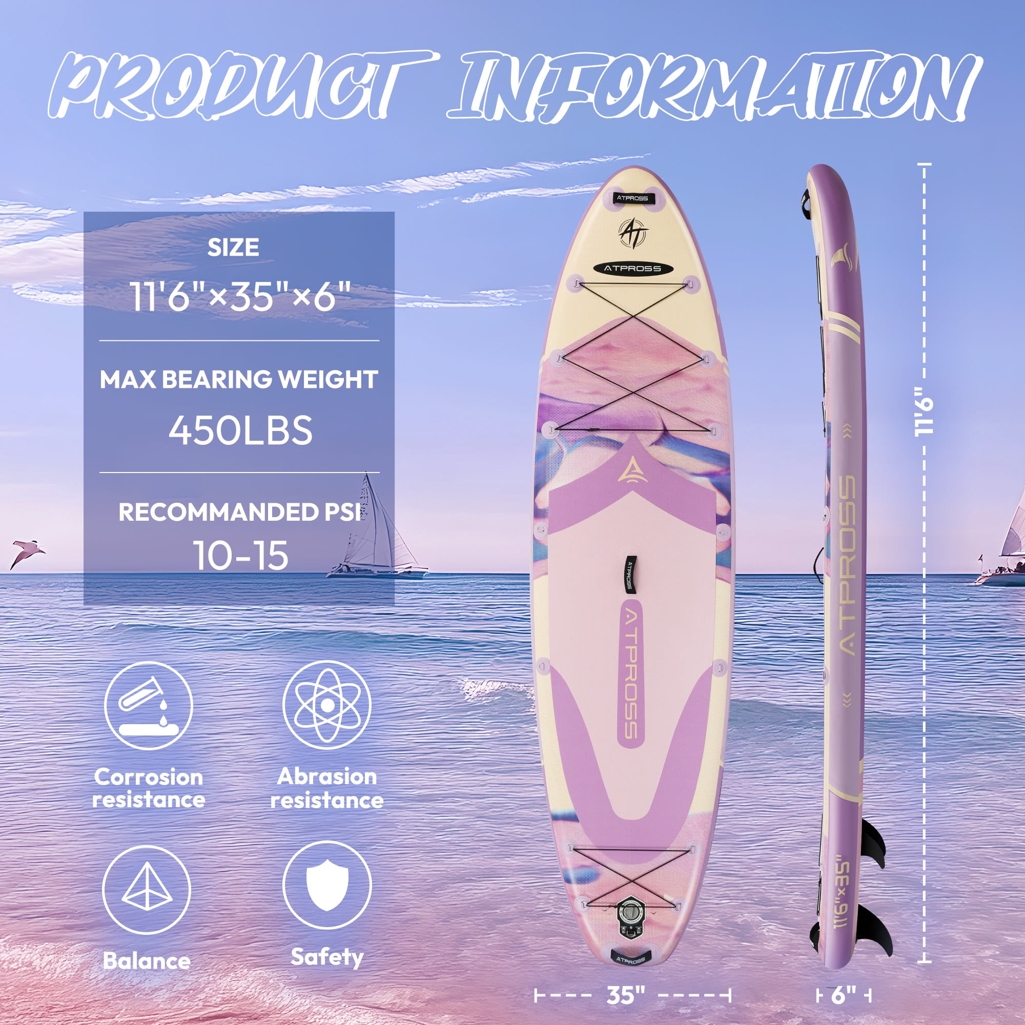 Ultifit Inflatable Paddle Board Extra Wide 450 Lbs Capacity Anti-Slip Design with SUP Accessories and Seat 11'6" x 35" Purple