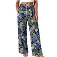 thumbnail image 2 of QUNYINEY Summer Women's Pants Wide Leg Hawaiian High Wasited Beach Lounge Pants with Pockets Elastic Waist Casual Drawstring Loose Pants, 2 of 6