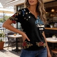 thumbnail image 6 of Women's Patriotic 250th Anniversary USA Shirt V-Neck Button American Flag Print Short Sleeve T-Shirts, 6 of 7