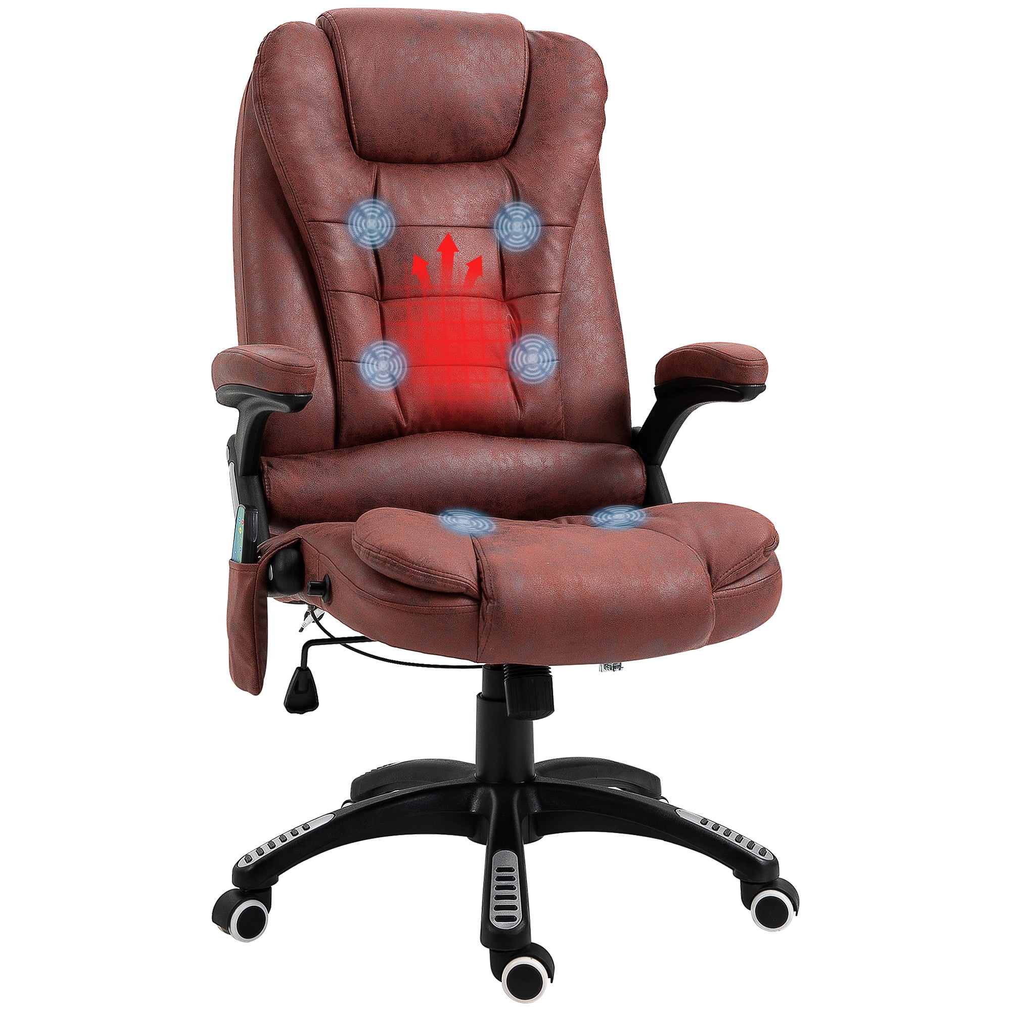 Vinsetto 6 Point Vibration Massage Office Chair with Heat, High Back Executive Office Chair with Padded Armrests, Microfiber Reclining Computer Chair, Red