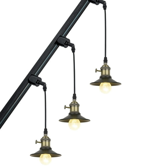 KAYYELAMP J-Type Track Lighting for Inclined Position Roof 3.2 Ft Cord Adjusted Angle Rotated Bronze E26 Base Black Shade Vintage Design Mini Track Lamp Set Three(No Bulb, Track)