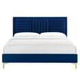 thumbnail image 4 of Platform Bed Frame, Tufted, Twin, Blue Navy, Velvet, Mid Century Bedroom, Modern Contemporary Boutique HB35562, 4 of 8