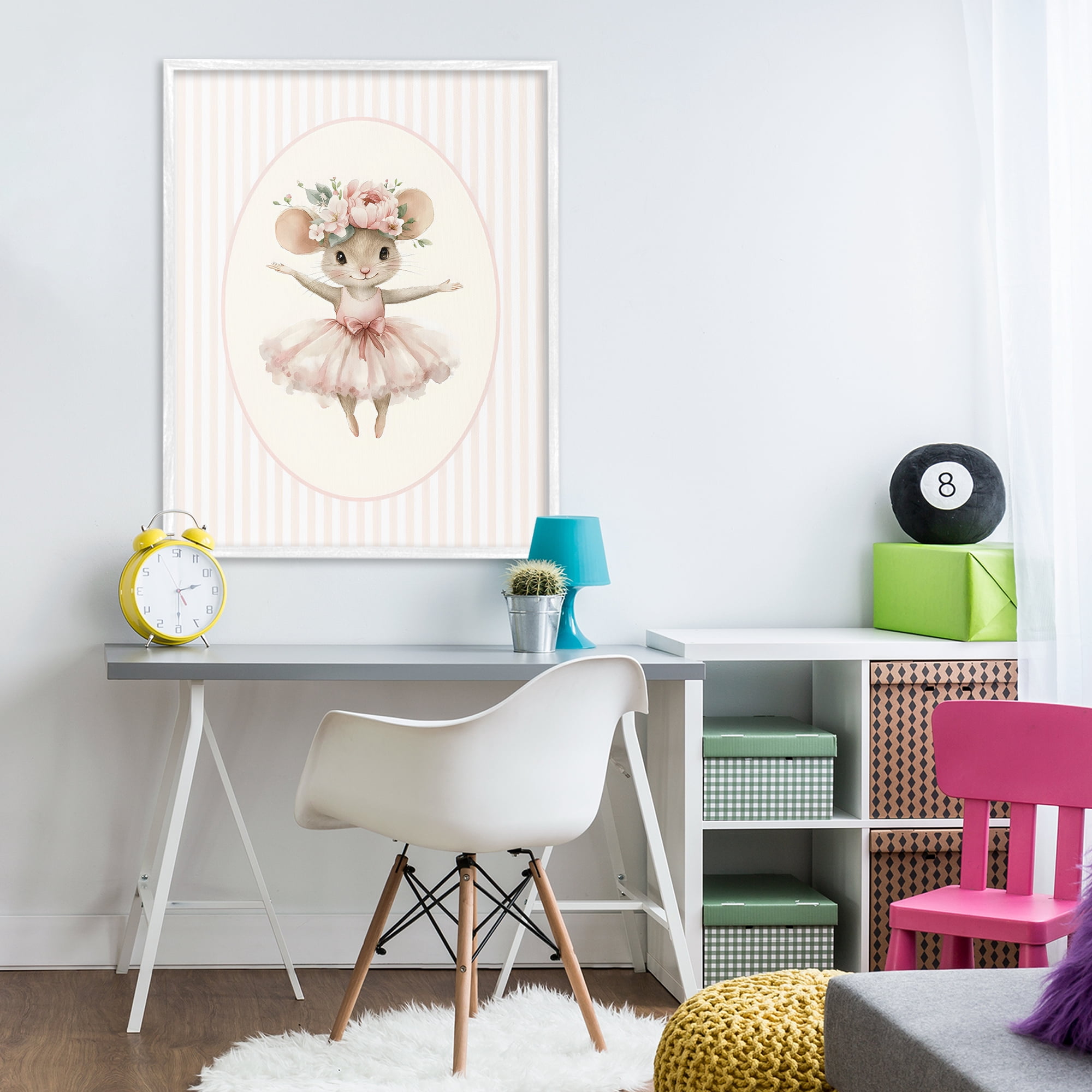 Stupell Industries Nursery Ballerina Mouse Striped White Framed Giclee Art, design by LSR Design Studio