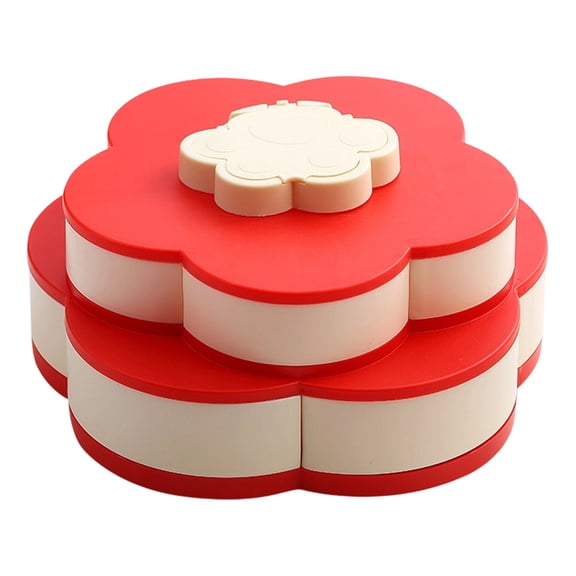 Two-Tier Rotating Flower Snack Serving Tray Divided Compartment Storage Box With Lid For Fruits Nuts