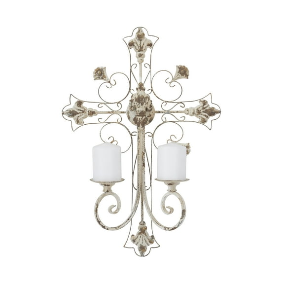 DecMode 5"W, 24"H Metal French Country Wall Sconce, White, 1-Piece