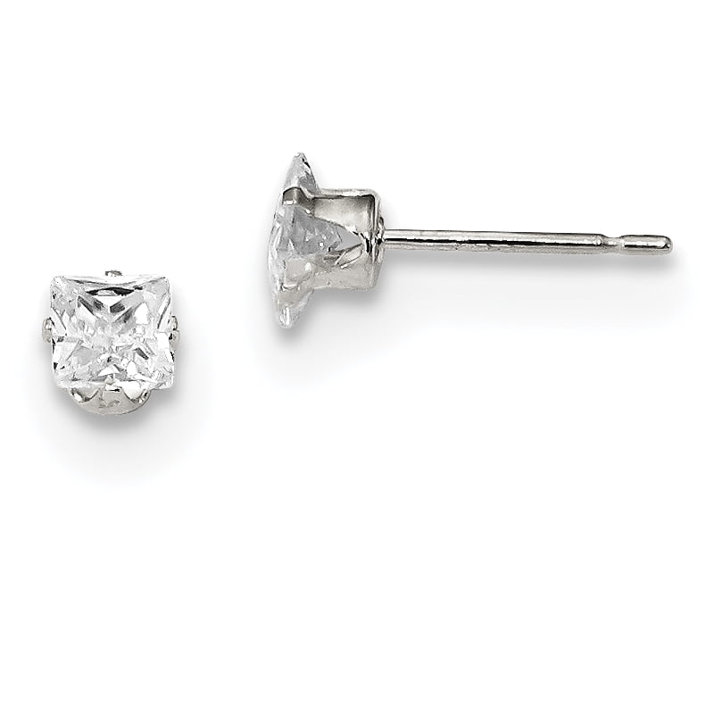 Square 4mm 925 Sterling Silver Ear Studs with Cubic Zirconia So Chic Jewels