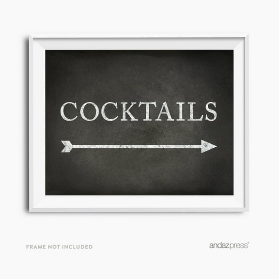 Cocktails Vintage Chalkboard Wedding Directional Signs, Double-Sided