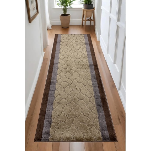Custom Size Anti-Slip Latex Back Medium Profile Cut & Loop Pile Geometric Design Runner Rugs ( 45' x 26")