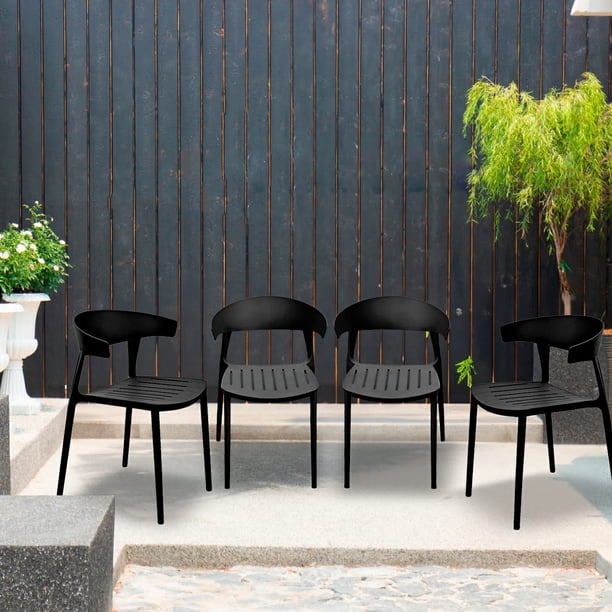 Set de 4 Sillas de Plástico PVC Resistentes con Respaldo | Sillas Modernas para Comedor, Jardín, Terraza o Restaurante