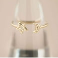 thumbnail image 2 of 18k Solid Yellow Gold Zircon Star and Moon Open Ring adjustable 1/2 size, 2 of 3