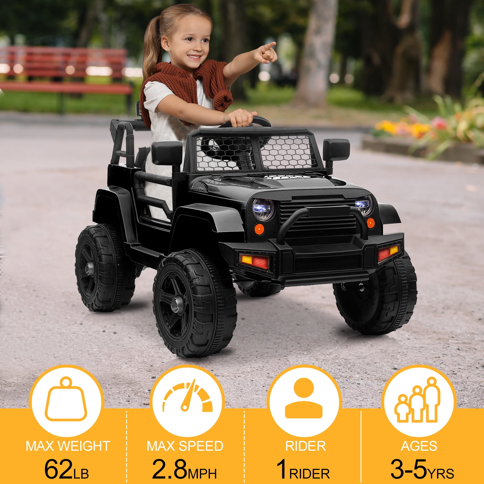 CIPACHO 12V Kids Battery-Powered Ride-On Truck Car for Boys Girls Ages 3-5 Years, Black CIPACHO 12V Kids Battery-Powered Ride-On Truck Car for Boys Girls Ages 3-5 Years, Black