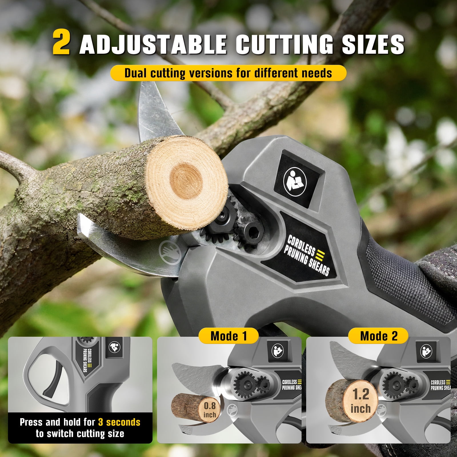 Cordless Electric Pruning Shears for DeWalt 20V Max Battery, 500W Brushless Power Pruner with 1.2 Inch Adjustable Cutting Diameter, SK5 Blade Tree Branch Cutter Trimmer for Garden (Tool Only)