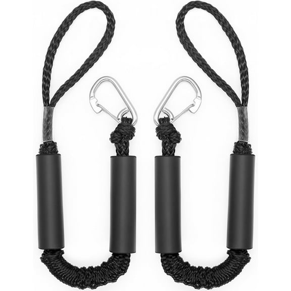 2 PK Bungee Dock Lines for Boats 2FT with 316 Stainless Clip Boat Accessories Marine Grade Boat Rope Boating Accessories Boat Dock Lines Jet Ski or PWC Mooring Boat Lines & Dock Ties (Black, 2 FT)