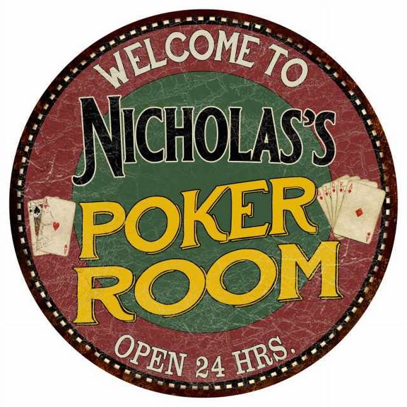 Nicholas's Poker Room 12" Round Metal Sign Kitchen Bar Wall Décor 200120034479