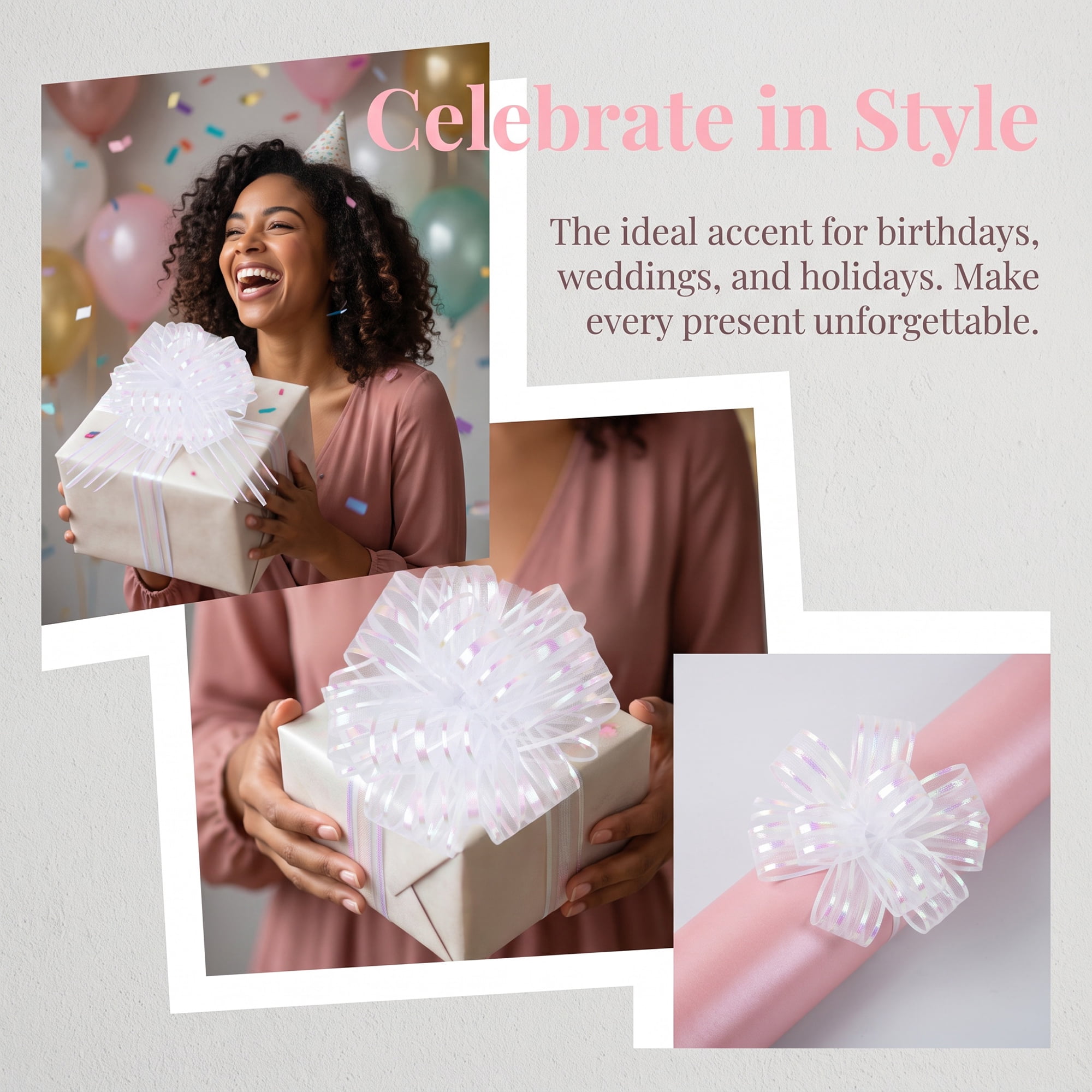 Unique Bargains Crush-Resistant Ribbon Bow for Birthday and Special Occasions White