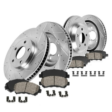 Callahan Brake Parts Brake Kit for Audi A6 2016-2018, Audi A6 Quattro 2012-2018, Audi A7 Quattro 2012-2018 Front and Rear Drilled and Slotted Brake Rotors with Ceramic Brake Pads EBYK044857