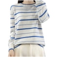thumbnail image 2 of Zylanna Women's Pullover Sweaters, Striped Knitted Long Sleeve Crew Neck Casual Tops for Women Blue, 2 of 3