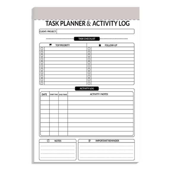 Task Planner & Activity Log Notepad, 8.5 x 11 Inch - 50 Sheets Daily To-Do List Pad with Priority Checklist, Time Tracker & Notes Section