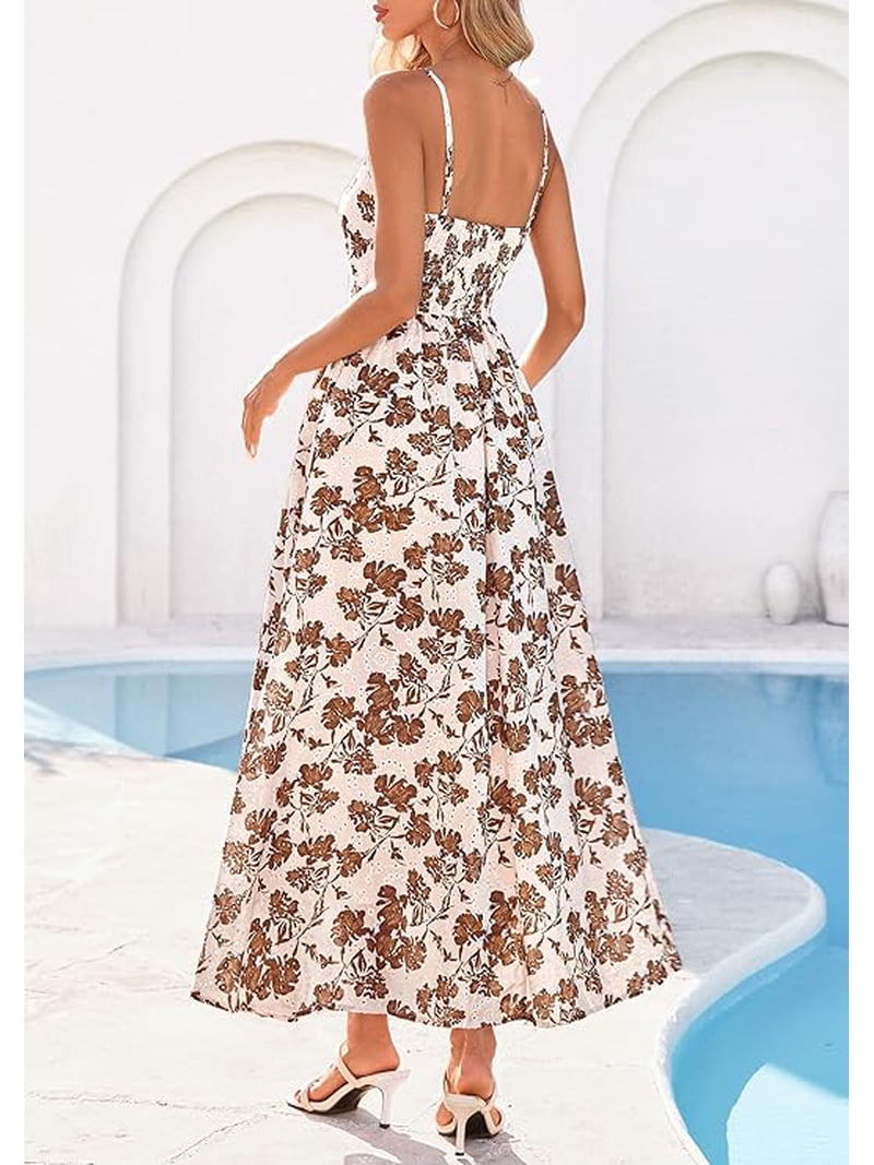 PRETTYGARDEN Womens Spring Boho Maxi Dress Eyelet Floral Long Flowy Sundresses Summer Beach Vacation Clothes