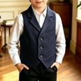 thumbnail image 4 of GiLiling Boys Pinstripe Suit Vest Blazer Lapel Formal Waistcoat Kids Button Striped Vest with Pocket Square for Wedding (Blue, 5-6 Years), 4 of 4
