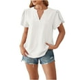 thumbnail image 2 of Wycnly Summer Tops for Women Tops for Women 2025 Lightweight Chiffon Jacquard Petal Sleeve Tunic Tops Fashion Solid Blouses Ladies V-Neck Short Sleeve Blouses, 2 of 5