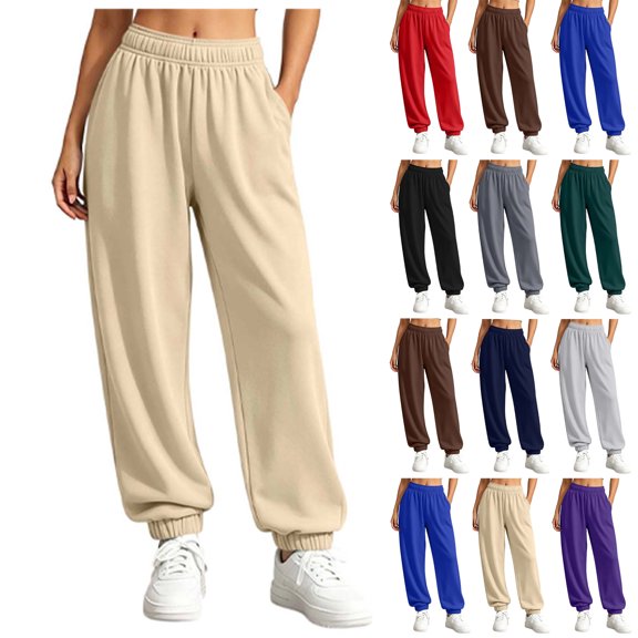 SYwaren Women Lounge Pants Casual Oversized Fall Comfortable Solid Elastic Waist Pocket Full Length Pants