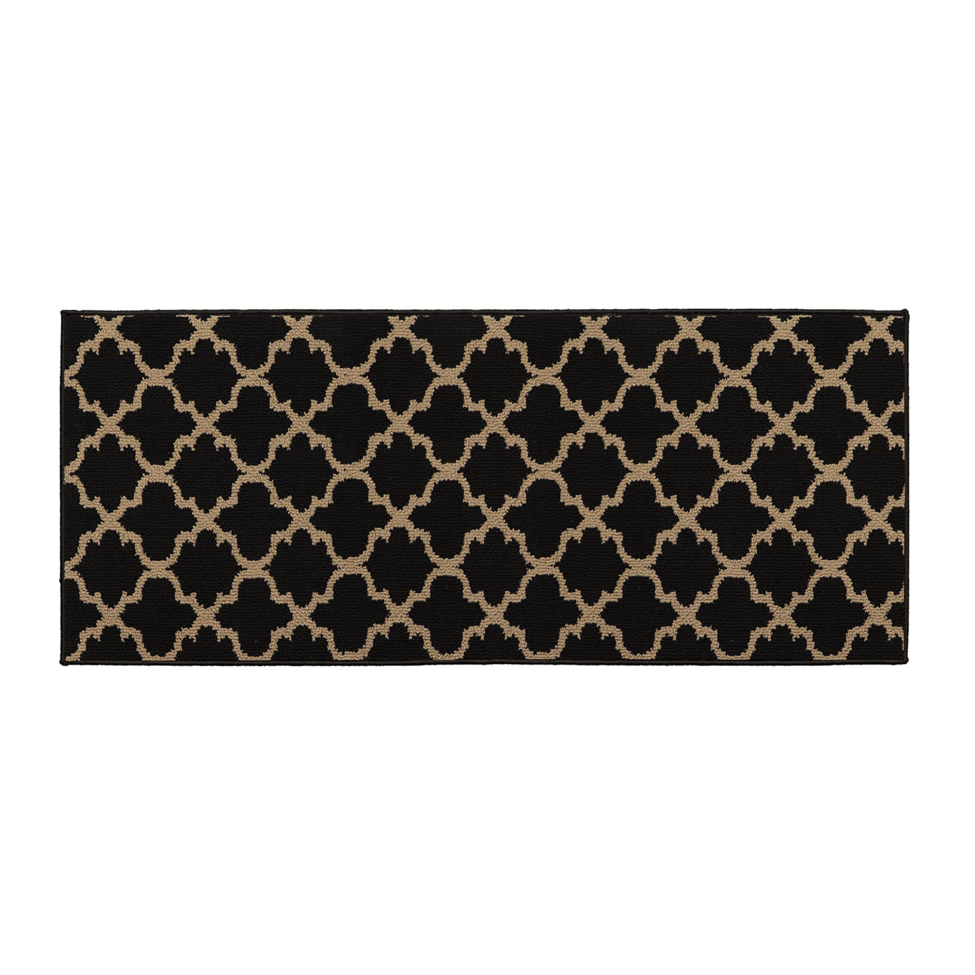 Wool Effect Arabesque Kitchen Runner Rug 48” L x 20” W Black Tan