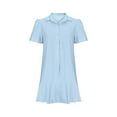 thumbnail image 4 of Women's Summer Solid Color Lapel Short Sleeved Buttoned Open Chest Pleated Ruffled Dress Short Skirt,Stylish Lapel Dress with Short Sleeves, Button Detail, and Pleated Ruffles Trendy Everyday Look, 4 of 8