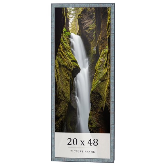 20x48 Frame Blue Scuffed Farm Board Solid Wood Picture Frame Width 0.75 Inches | Interior Depth 0.5