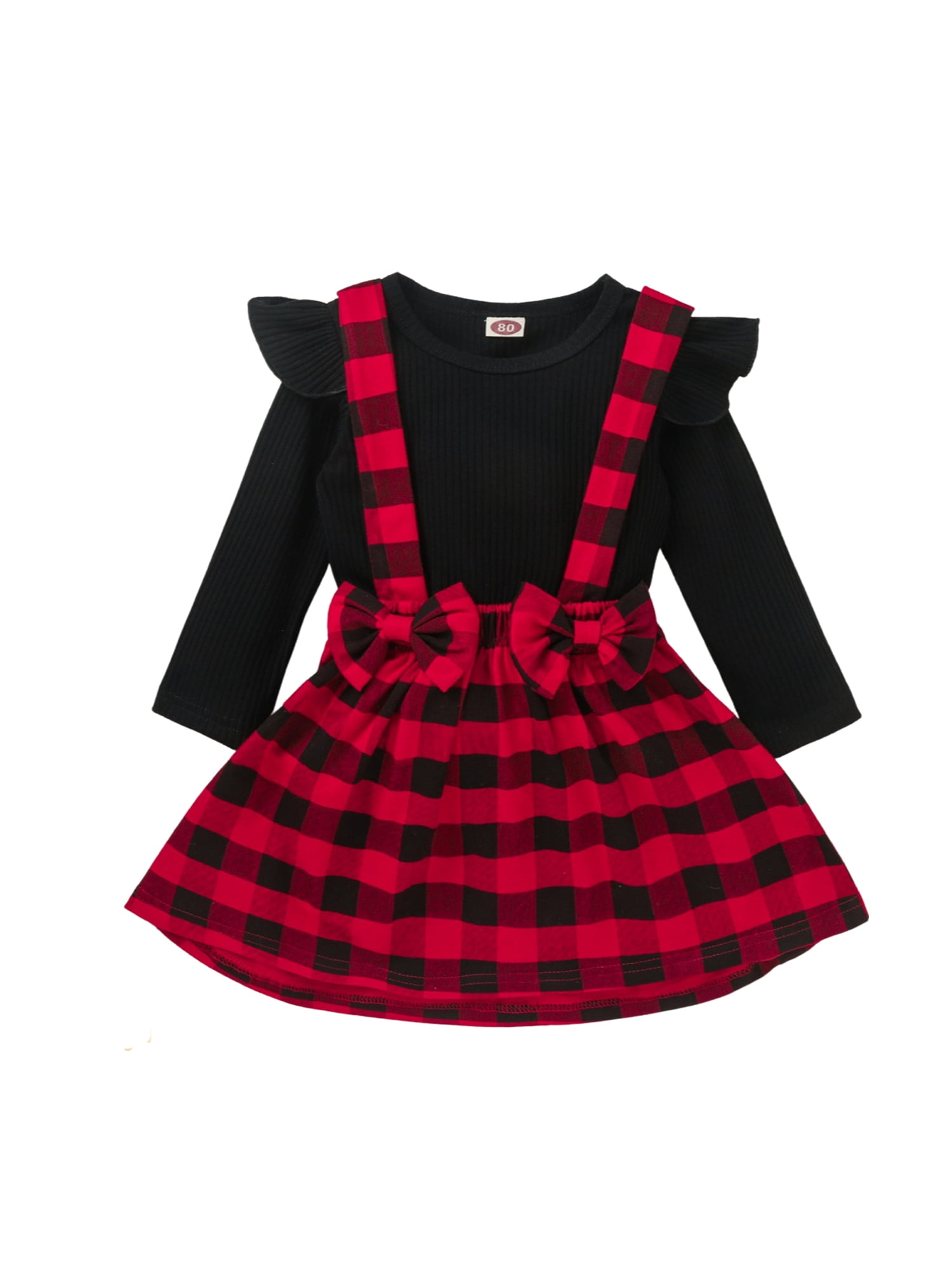 LuckyBB-Baby Girl Cute Outfit Kids Baby Girl Princess Plaid Bow Dress Tops+Tutu Tulle Skirts 2pcs Clothes Set