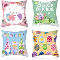4 Pcs Easter Pillow Covers 18 x 18 Inch Colorful Easter Throw Pillow Cases Decorations Easter Bunny Pillow Covers Egg Gnome Pillow Cushion Case Spring Decor Farmhouse Decorative for Sofa Couch Bed