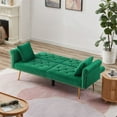 thumbnail image 6 of Convertible Futon Sofa Bed,Velvet Upholstered Nailhead Loveseat Sofa with Two Pillows,Modern Sleeper Couch Bed for Living Room,Bedroom,Green, 6 of 8