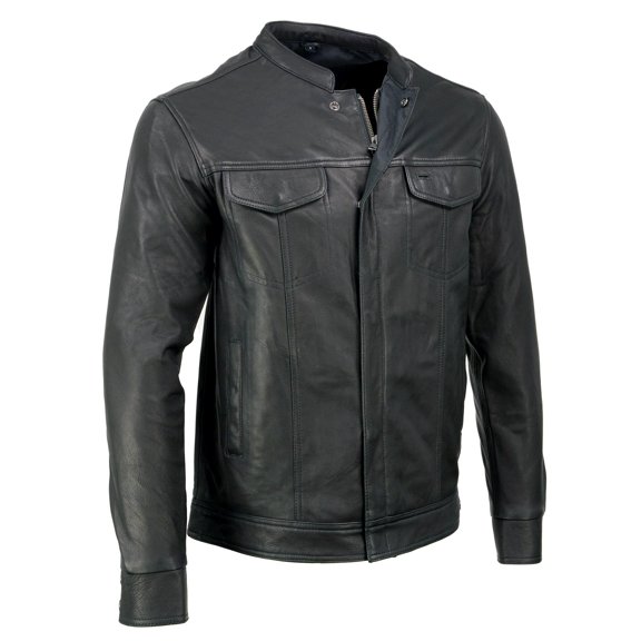 Milwaukee Leather MLM1604 Men's Stand-Up Collar Black Casual Biker Goat Skin Leather Shirt with Dual Closure 5X-Large