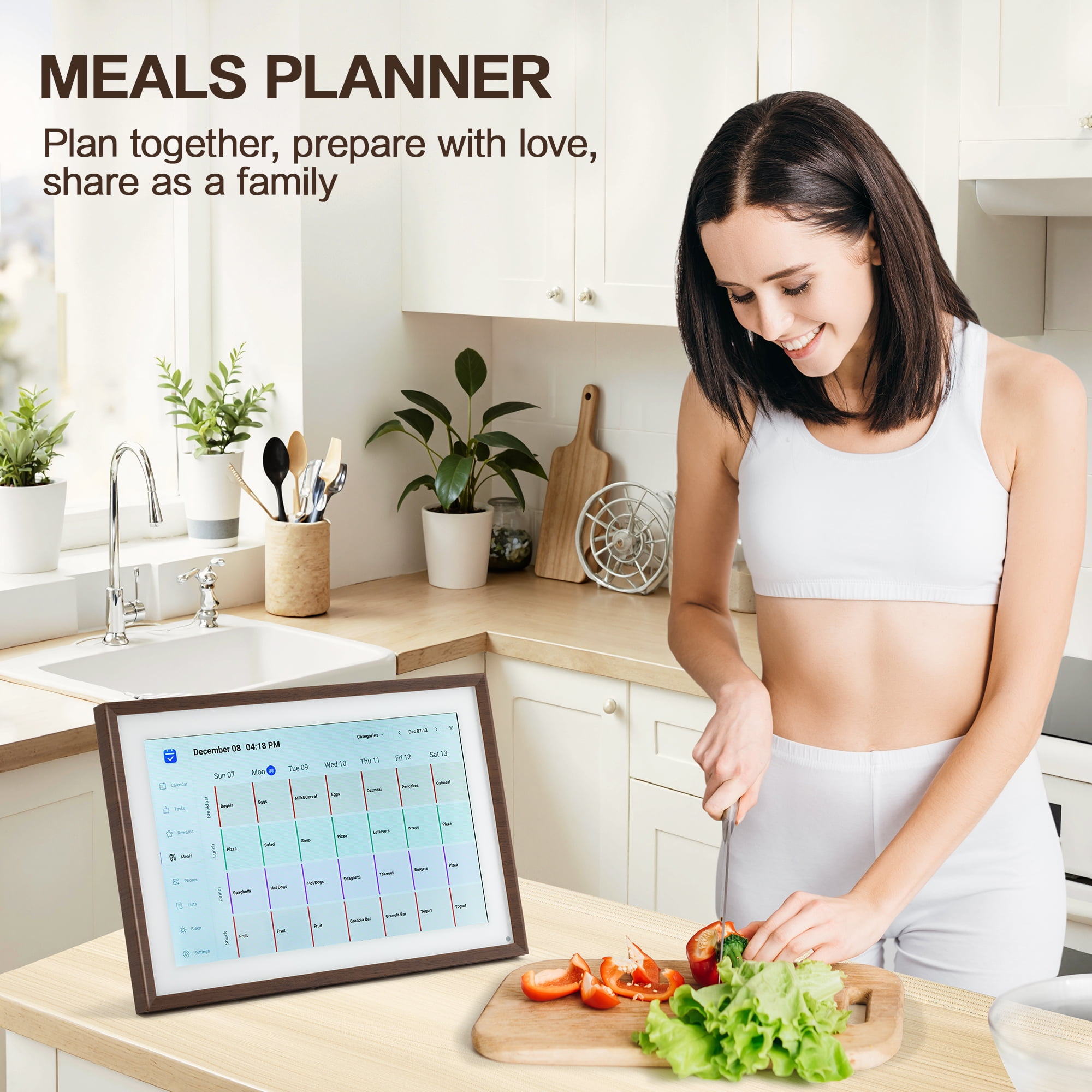 VUSIGN 10.1" Smart Digital Calendar & Chore Chart, Full HD Touchscreen Display WiFi Sync Electronic Planner for Family Schedules, Desk Stand Included - Share Photos/Videos