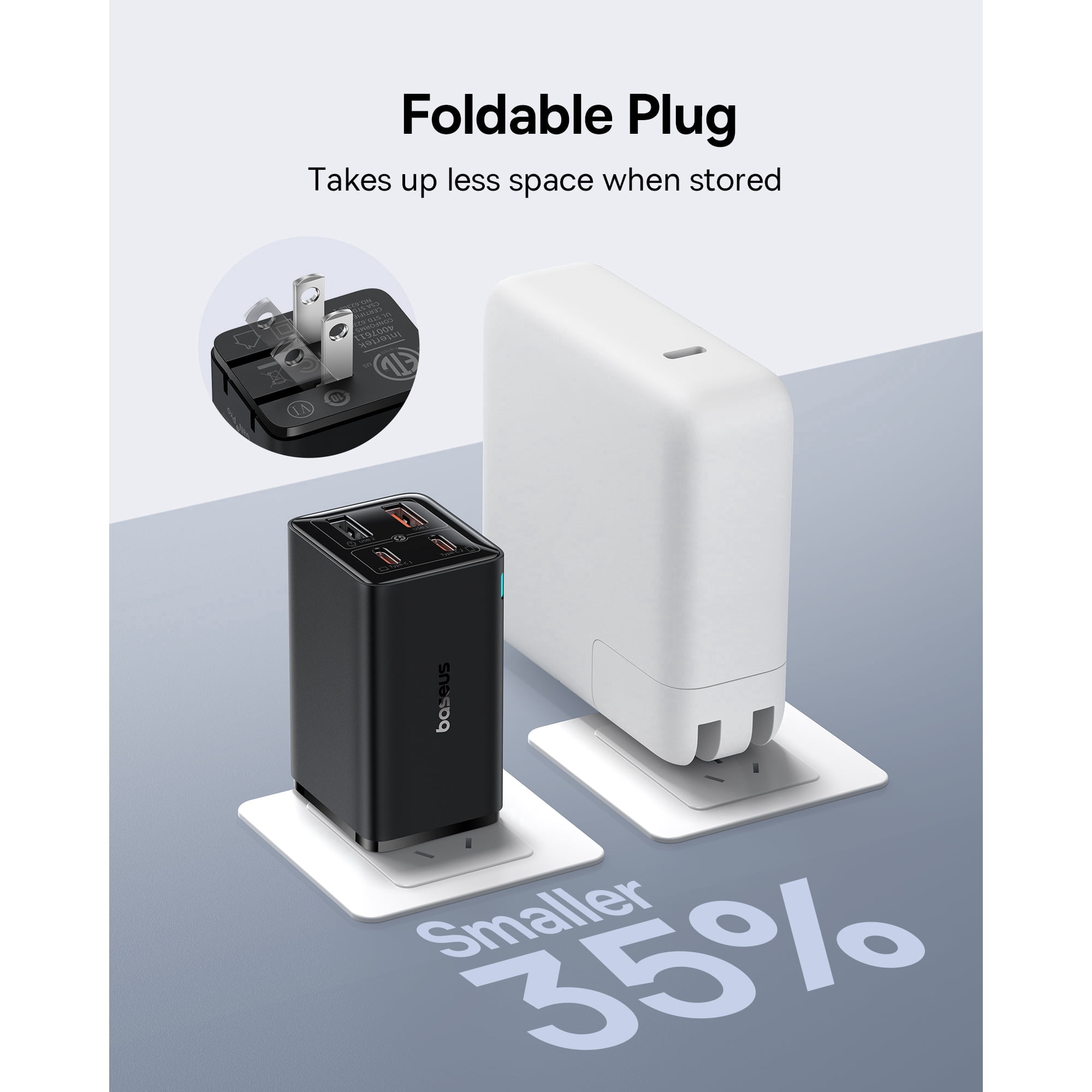 Baseus USB Charger, 65W Wall Charger with USB C Cable, Fast Charging 4-Port, Black