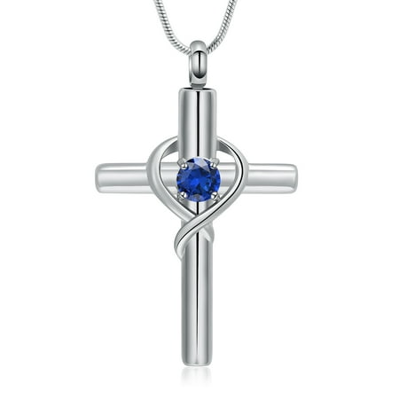 Crystal Cross Urn Necklace for Ashes Stainless Steel Cross Pendant Necklace for Men Women