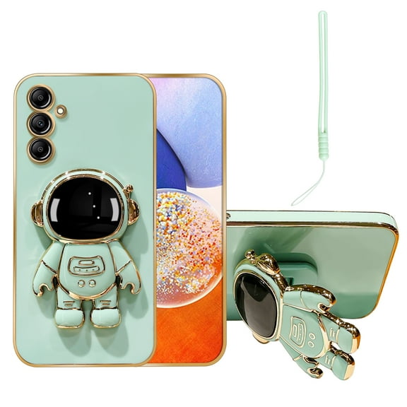 Annyojo for Galaxy A14 5G Phone Case Cute 6D Astronaut Case with Stand Function,with Lanyard Luxury Plating Case Cover Luxury Case for Samsung Galaxy A14 5G Case, Cyan