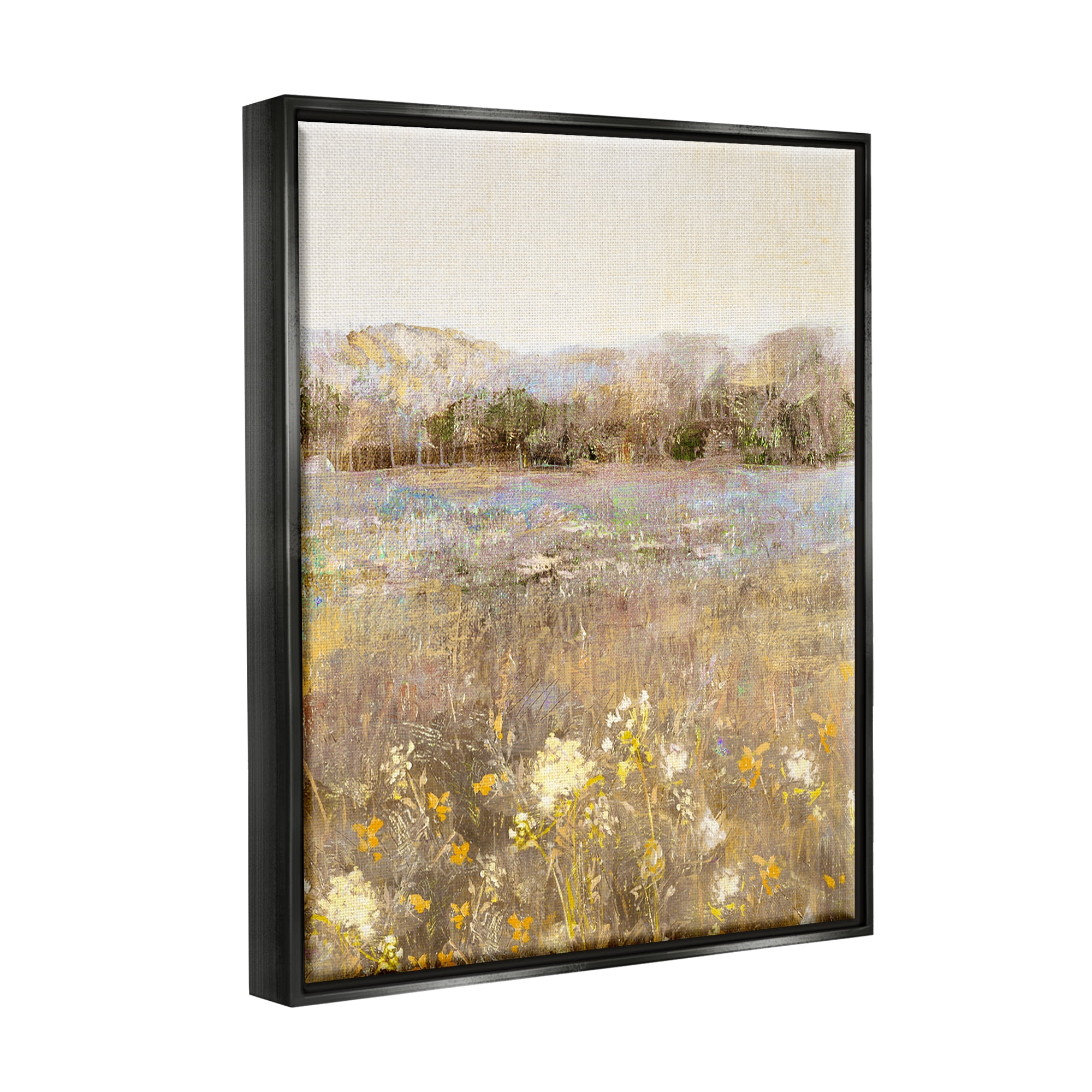 Stupell Industries Yellow Wildflower Blooms Landscape Landscape Painting Black Floater Framed Art Print Wall Art