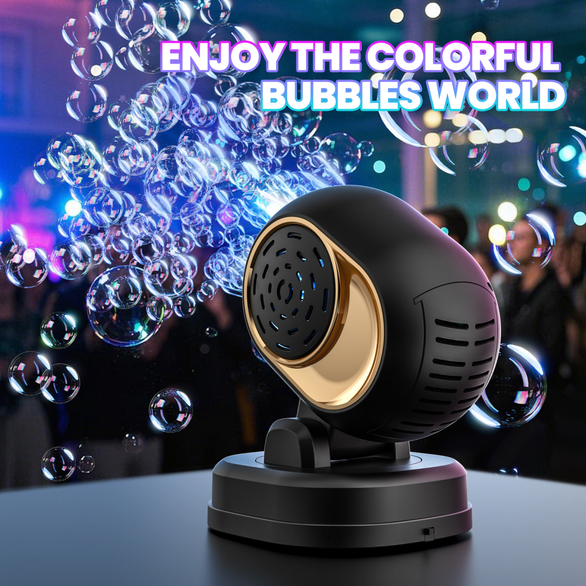 Automatic Stage Bubbles Machine, Electric Bubble Maker with Colorful Lights for Wedding & Birthday Parties Gifts(Black)
