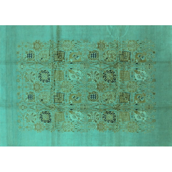 Ahgly Company Machine Washable Indoor Rectangle Oriental Turquoise Blue Industrial Area Rugs, 2' x 5'