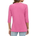 thumbnail image 4 of ZHENHONG Long Sleeve T Shirt Women Womens Tops Casual 3/4 Sleeve Crew Neck Shirts Loose Fit Tunic Blouses Summer Tees,Pink Women Blending Shirts XXL, 4 of 7