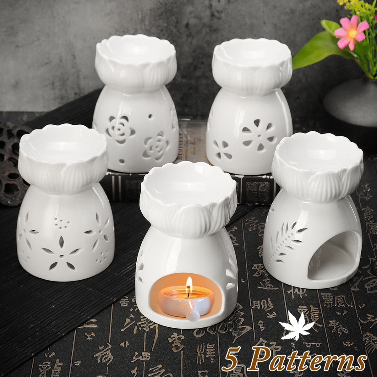 Patio WANYA Ceramic Tea Light Holder Wax Warmer Great Decoration for Living Room Porch and Garden White Balcony Aromatherapy Essential Oil Burner 
