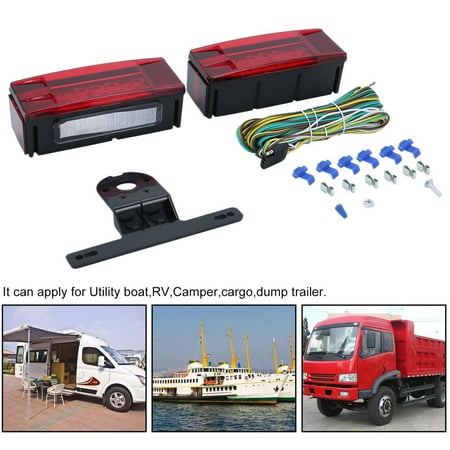 Exclusive 12V LED Low Profile Submersible Rectangular Trailer Light Kit Tail Stop Turn Running Lights for Boat Trailer Truck with Aluminum Trailer License Plate Bracket, Stainless Hardware