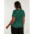 thumbnail image 4 of TIYOMI Ladies Plus Size 4X Sequin Tops Summer Short Sleeve Tunics Green V-Neck Sparkly Party Tops Club Blouses Cocktail Slimming Tunics Casual Loose Fit Shirts 4XL 24W 26W, 4 of 8