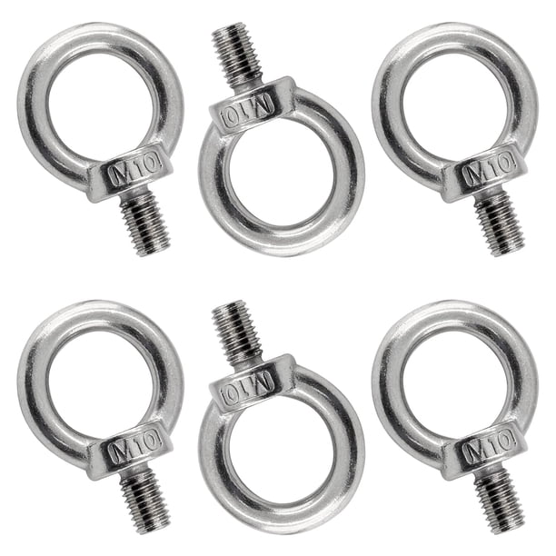 6 pernos de ojo de elevación M10, rosca macho de acero inoxidable 304, anillo de hombro para maquinaria, perno de ojo resistente