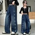 thumbnail image 5 of Shadoumai Wide Leg Jeans for Girls Kids Baggy Jeans Y2K Elastic Waist Pants Casual Loose Denim Pants with Pockets Comfy Trousers, 5 of 9