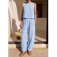 thumbnail image 4 of Wrongduck Womens Cotton 2 Piece Set Plaid Sleeveless Top Wide Leg Pants Summer Lounge Outfit Matching Vacation Travel Casual Outfit 2026, 4 of 15