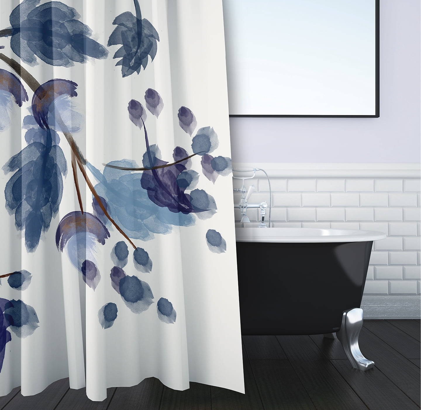 Simply Daisy 70" W x 73" L Colorful Leaves Polyester Shower Curtain, Blue [1 Ct]
